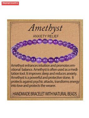 Natural Amethyst Healing Bracelet, 6mm Round Stone Beads, Stretch Elastic,